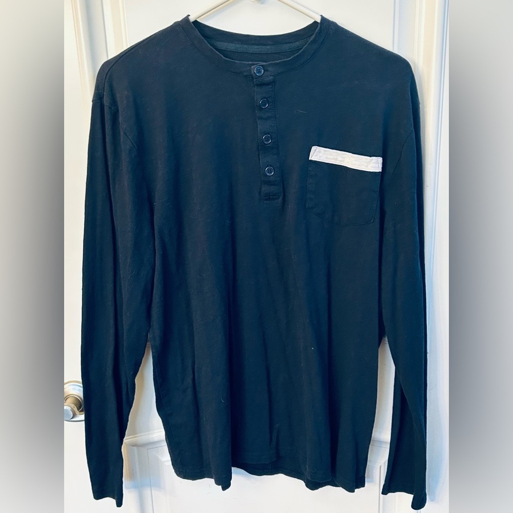BLUE Saks Fifth Avenue Long Sleeve Henley T-Shirt